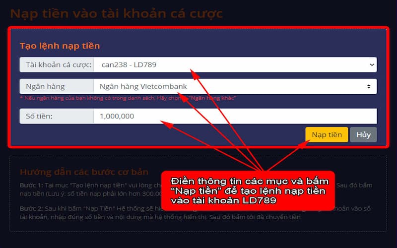 Tạo lệnh nạp tiền One789